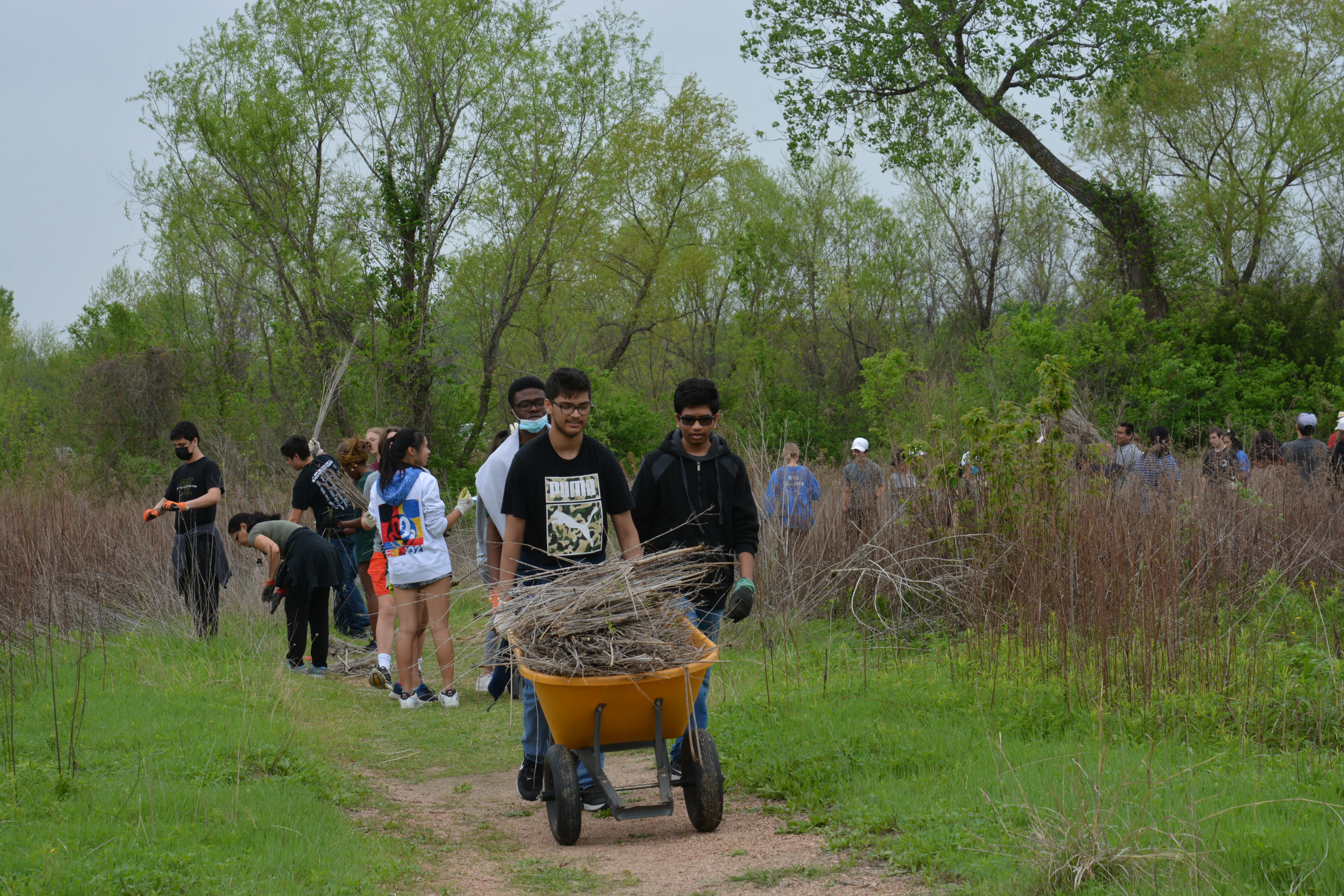 students completing a service project outside